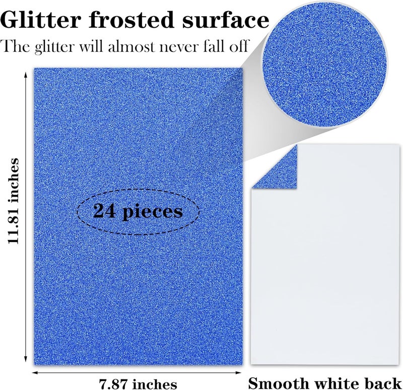 Twavang 24 Sheets Blue Glitter Cardstock Paper, A4 Premium Sparkly Paper for Scrapbook, DIY Projects, Party Decoration, Gift Box Wrapping 250GSM/92lb - Image 2